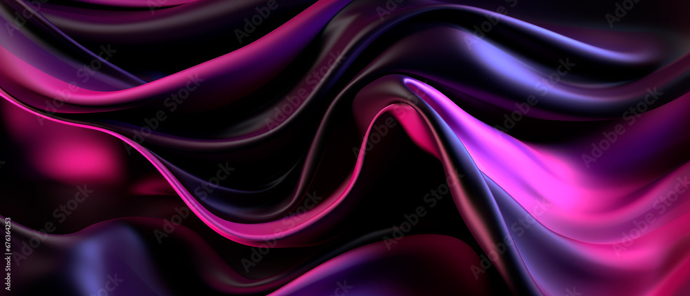 Fototapeta premium Holographic iridescent silkky texture wallpaper in purple and black colors. 