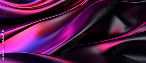 Holographic iridescent silkky texture wallpaper in purple and black colors. 