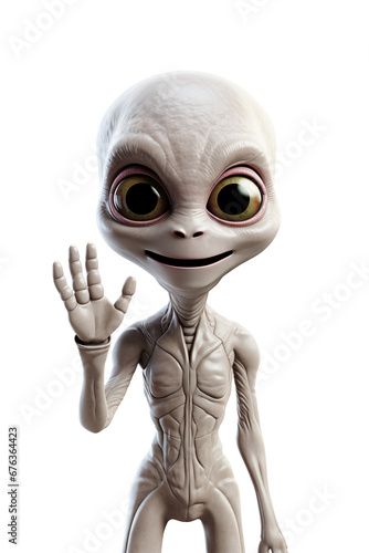 Alien smiling and waving greeting isolated on white background