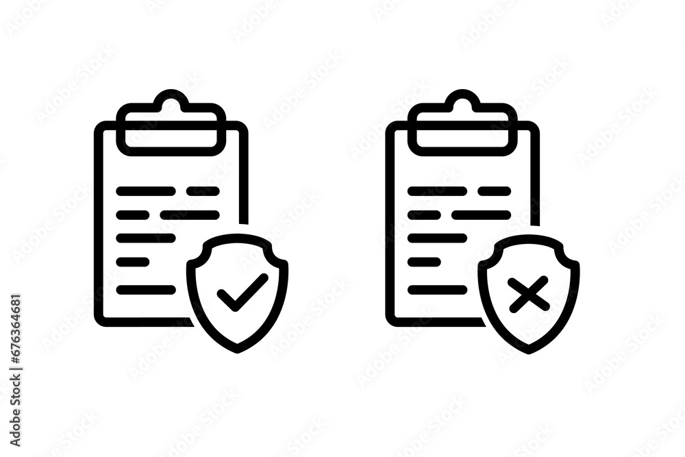 Clipboaed document with shield checklist. Insurance policy icon. Vector illustration Clipboaed document with shield checklist. Insurance policy icon. Vector illustration