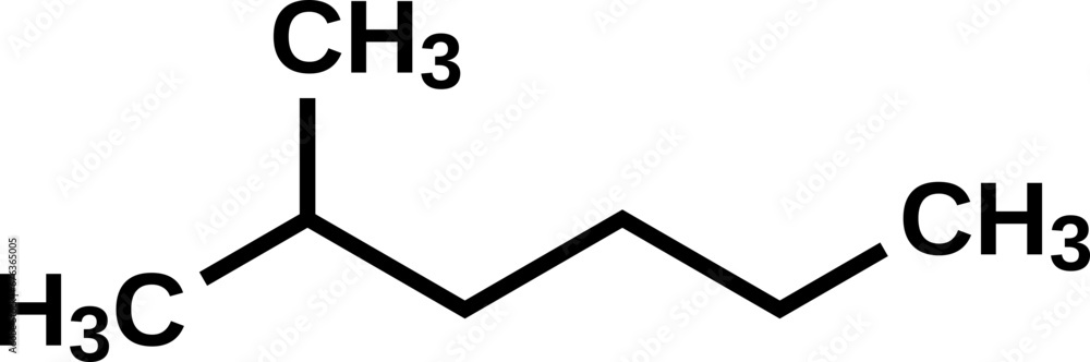 Isoheptane structural formula. 2-methylhexane, heptane isomer vector illustration