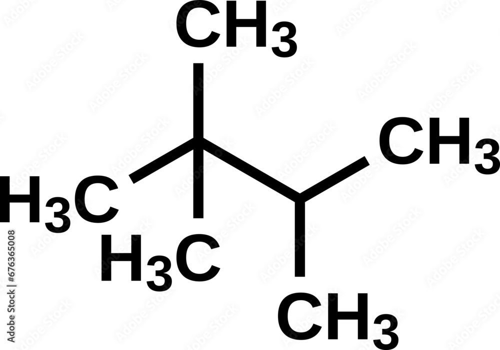 2,2,3trimethylbutane structural formula. Triptane, heptane isomer vector illustration Stock