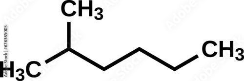 Isoheptane structural formula. 2-methylhexane, heptane isomer vector illustration photo