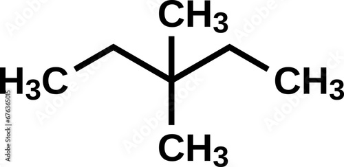 3,3-dimethylpentane structural formula, heptane isomer vector illustration
