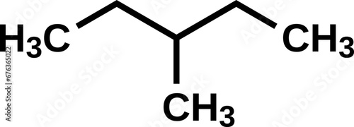 3-methylpentane structural formula, hexane isomer vector illustration