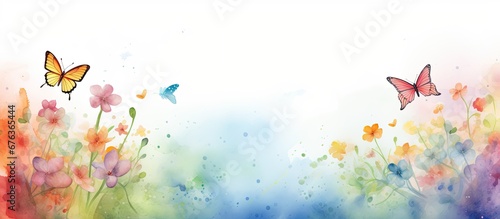 The background of the watercolor design beautifully captures the vibrant colors of the summer sky while the floral illustrations and whimsical butterflies celebrate the beauty of nature in t