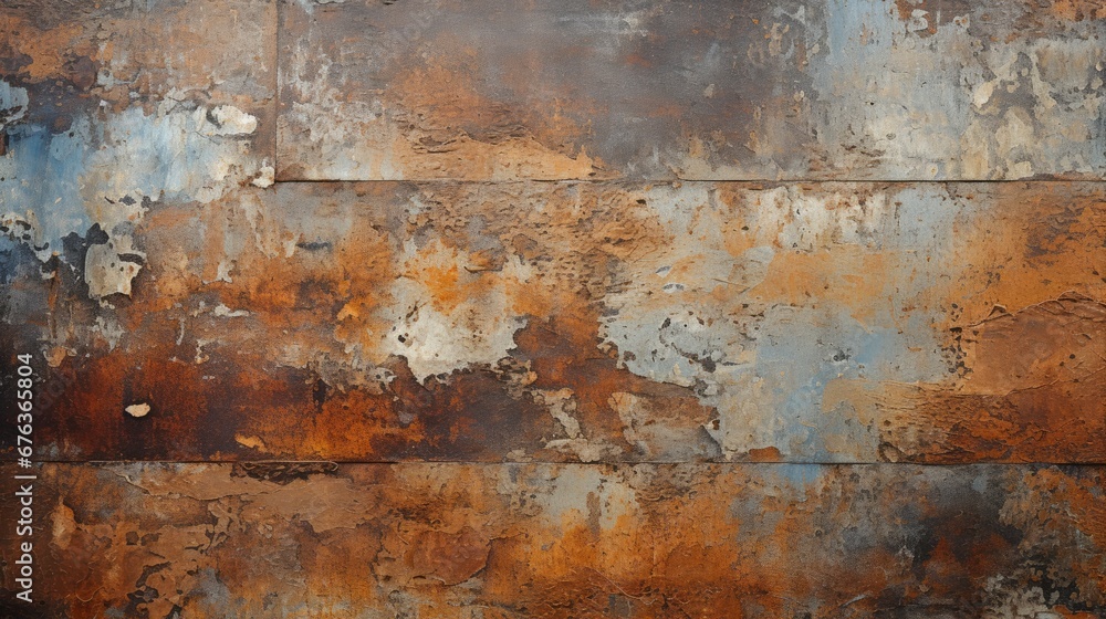 metallic background texture with rust and poster scraps - obrazy, fototapety, plakaty 