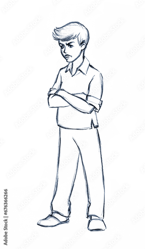 Disobedient child. Family scene pencil drawing Disobedient child. Family scene pencil drawing