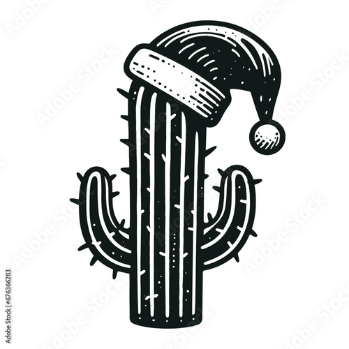 cactus wearing a Christmas hat sketch