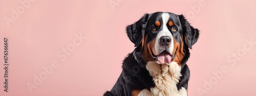 Studio portraits of a funny Bernese Mountain dog on a plain and colored background. Creative animal concept, dog on a uniform background for design and advertising. photo