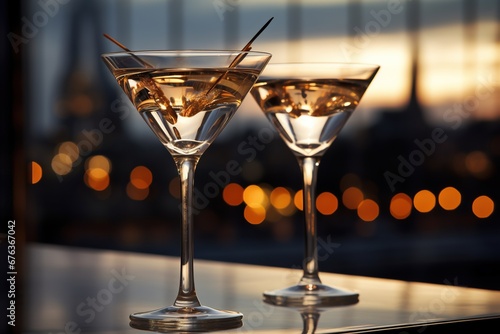 Two cocktail Martini on sunset background. © Twomeows_AS