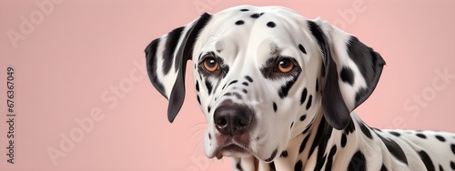 Studio portraits of a funny Dalmatian dog on a plain and colored background. Creative animal concept  dog on a uniform background for design and advertising.