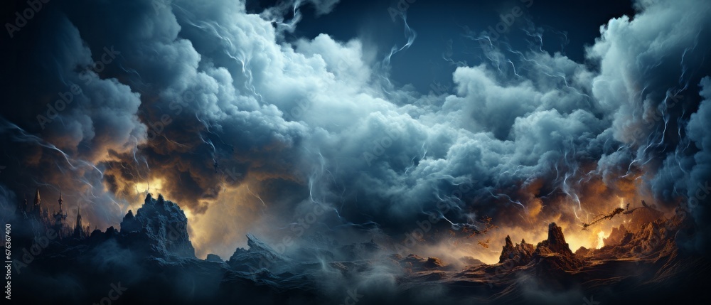 Illustration of blue smoke and clouds - obrazy, fototapety, plakaty 