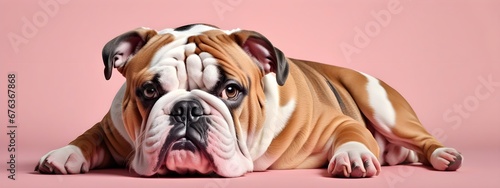 Studio portraits of a funny English bulldog dog on a plain and colored background. Creative animal concept  dog on a uniform background for design and advertising.