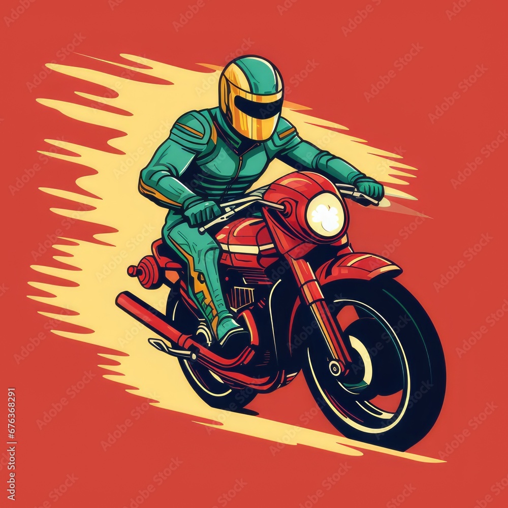 Classic motorbike rider cartoon, AI generated Image Classic motorbike rider cartoon, AI generated Image