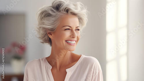 Confident elderly senior model with grey hair, smiling happy female lady in close-up portrait | Generative AI Free Download Confident elderly senior model with grey hair, smiling happy female lady in close-up portrait | Generative AI - GFXLoad
