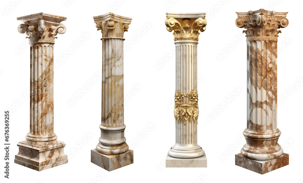 Fototapeta premium Set of ancient columns on transparent background. Edited AI illustration.