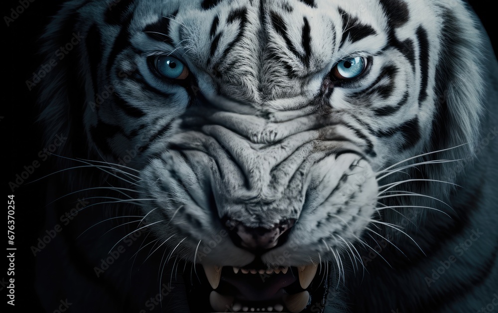 Eyes and face of a white tiger on a black background.jungle predator, close-up Eyes and face of a white tiger on a black background.jungle predator, close-up
