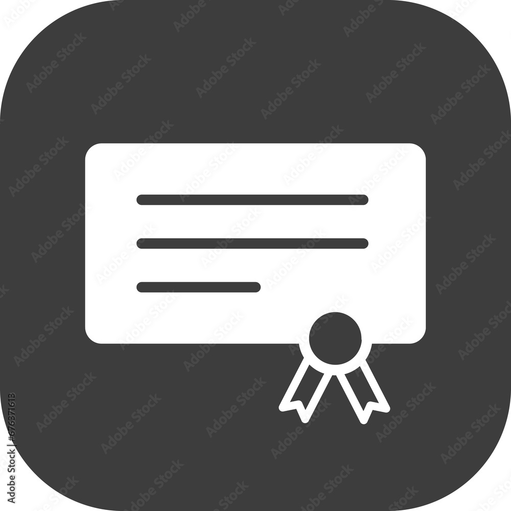 Certificate icon in black square. Certificate icon in black square.