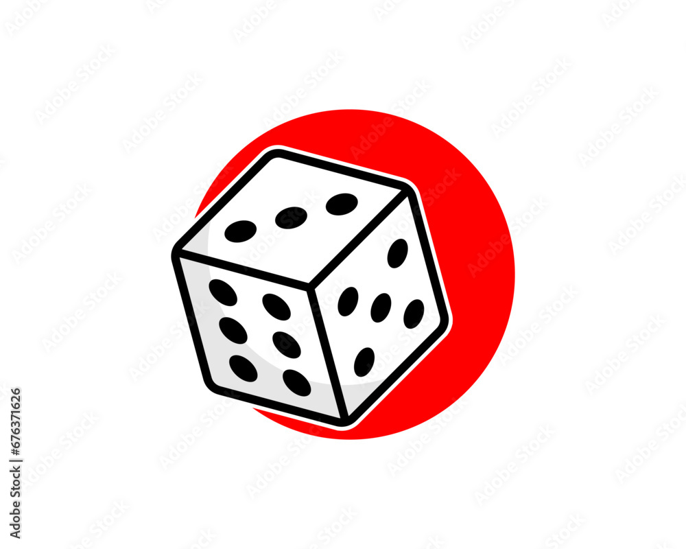Dice in the red circle vector illustration logo Dice in the red circle vector illustration logo