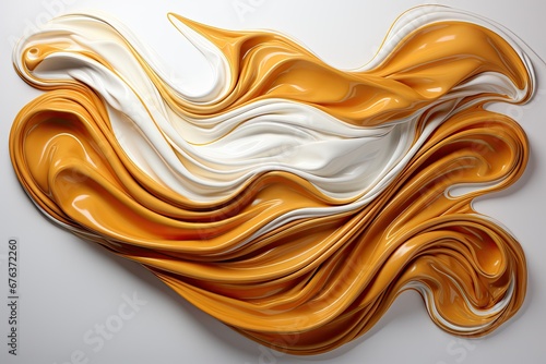Splash of yellow and white liquid on light background.