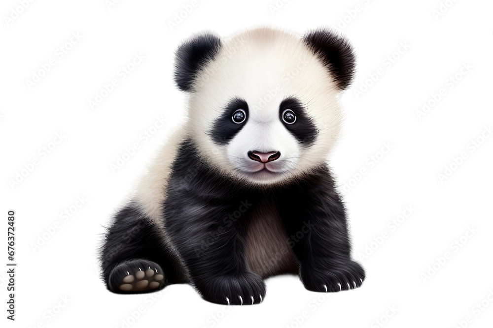 Isolated Cute Panda Cub on Transparent Background, PNG, Generative Ai