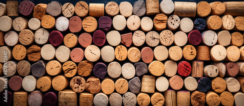 Aged wine corks lined up  once sealing in rich flavors.