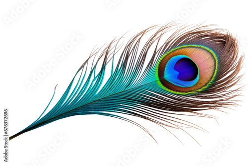 Isolated Vibrant Peacock Feather on Transparent Background, PNG, Generative Ai