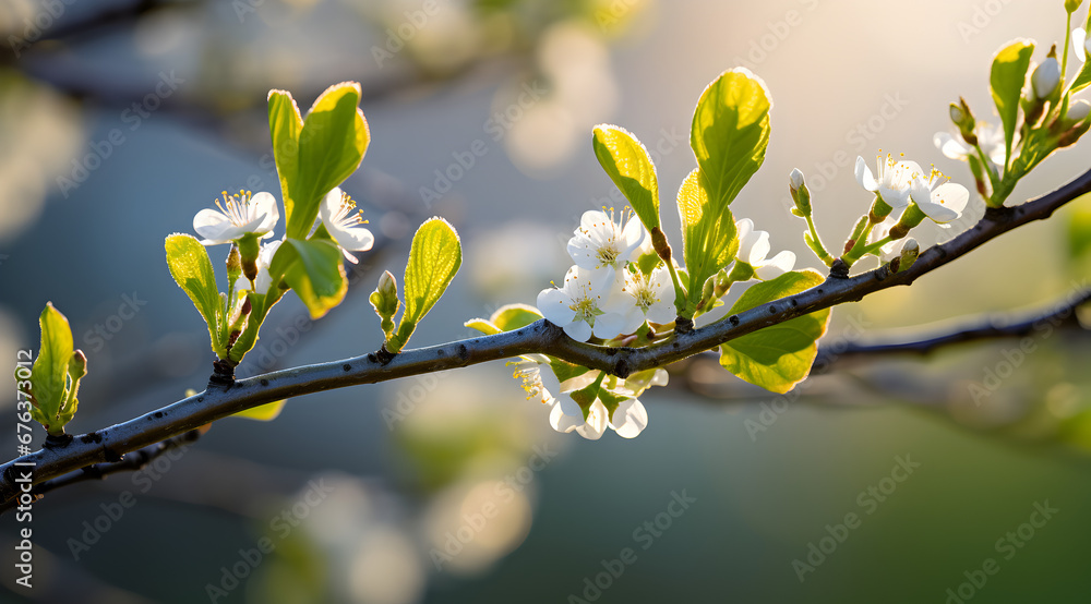 Delicate white blossoms adorn a tree branch, signaling the arrival of spring. Delicate white blossoms adorn a tree branch, signaling the arrival of spring.