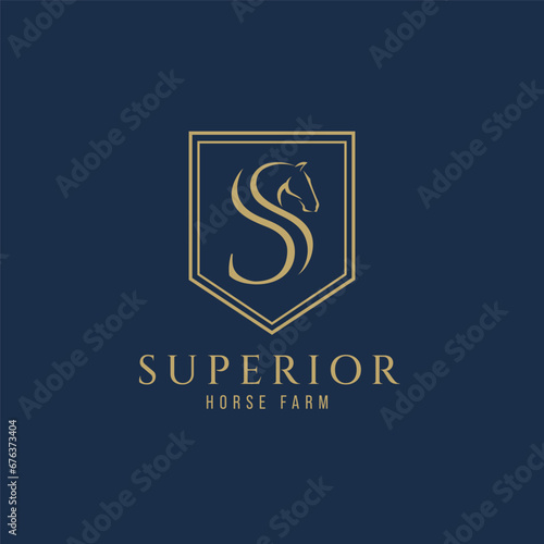 Elegant luxury letter S or SS monogram horse logo, letter S or SS horse logo, horse head logo