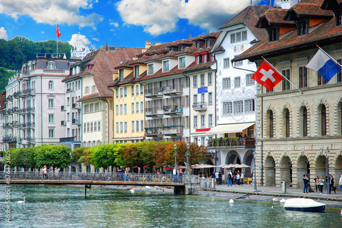 River Reuss, Jesuit Church and old town of Lucerne, Switzerland photo