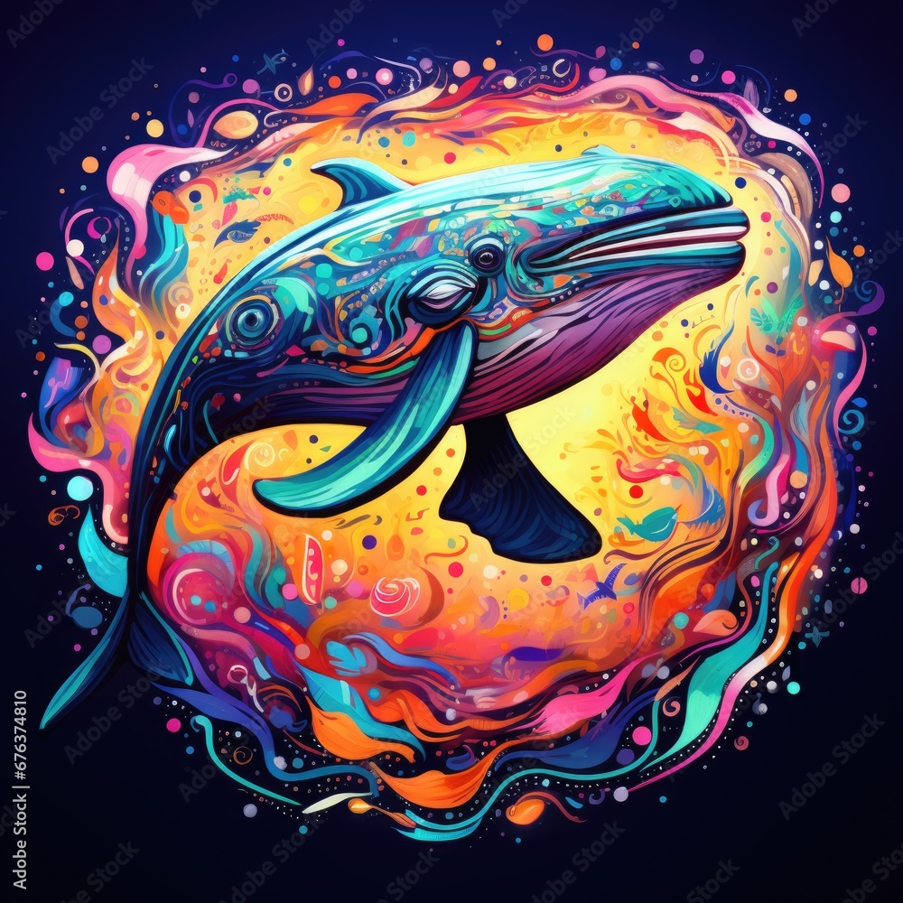 Colorful whale mandala art. Design print for t-shirt