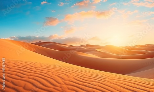 The Majestic Sunset Casting Golden Hues Over Serene Sand Dunes