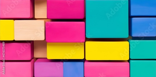 Colorful wooden blocks aligned. Abstract background. AI generated illustration