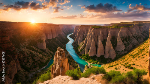 sunset in the mountains. canyon view in summer. Colorful canyon landscape at sunset. nature scenery in the canyon. amazing nature background. © Quality AI