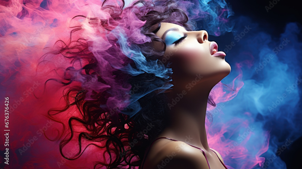 Sensual Woman with Colorful Smoke Artistry