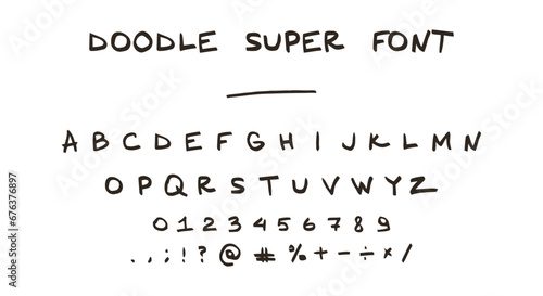 Doodle font. Black english latin alphabet. Vector isolated signs symbols