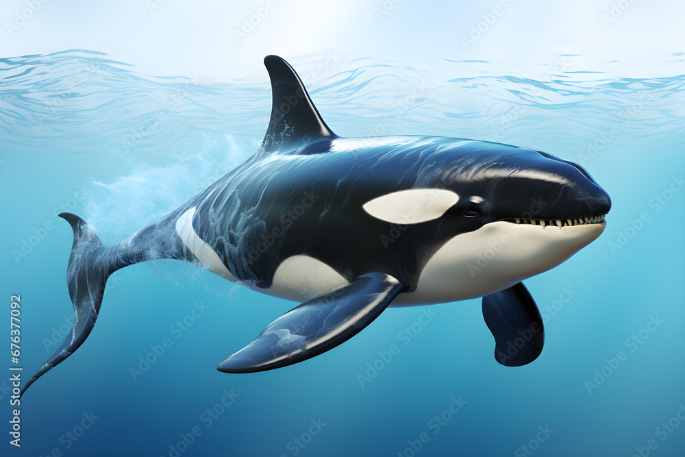 orca whale swimming in the blue ocean ,generative ai - obrazy, fototapety, plakaty 
