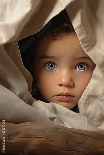 Slika na platnu Ai bambino che guarda attraverso le coperte 03