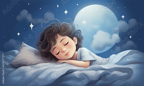 Ai illustrazione per bambini, fanciullo che dorme 01 photo