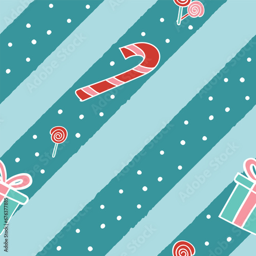 Christmas Candy Seamless Pattern Blue Stripe