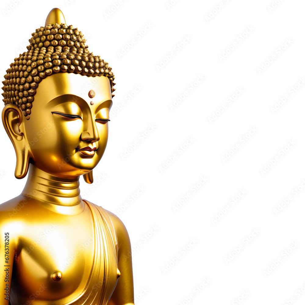 A Taste of Tranquility: The Perfect Golden Buddha on transparent background,png