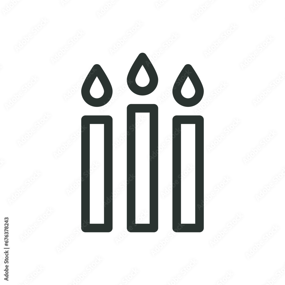 Birthday candles isolated icon, three candles vector icon with editable stroke Birthday candles isolated icon, three candles vector icon with editable stroke