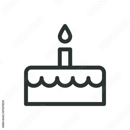 Birthday cake with candle isolated icon, torte vector icon with editable stroke