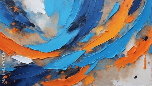 Close-up of the texture of a rough multi-colored abstract art painting with brush stroke  pallet knife paint on canvas
