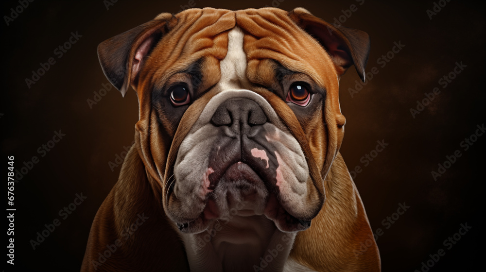 Large English Bulldog close-up on a Dark background Large English Bulldog close-up on a Dark background