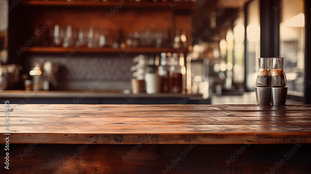Through the café window, a wooden surface hosts a flower, coffee machine, and cups.