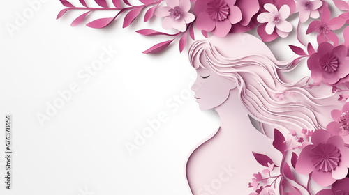 International Women s Day 8 march with frame of flower and leaves   International Women s Day is celebrated. Paper art style.