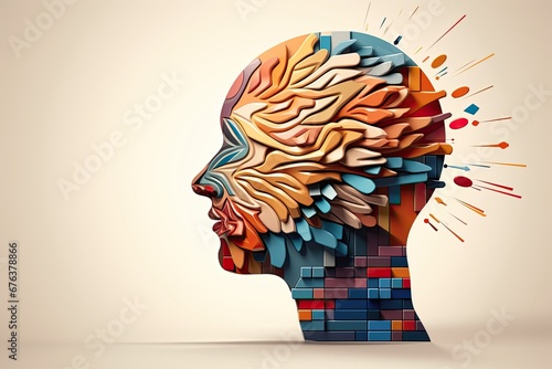 human head colorful brain mental health concept illustration