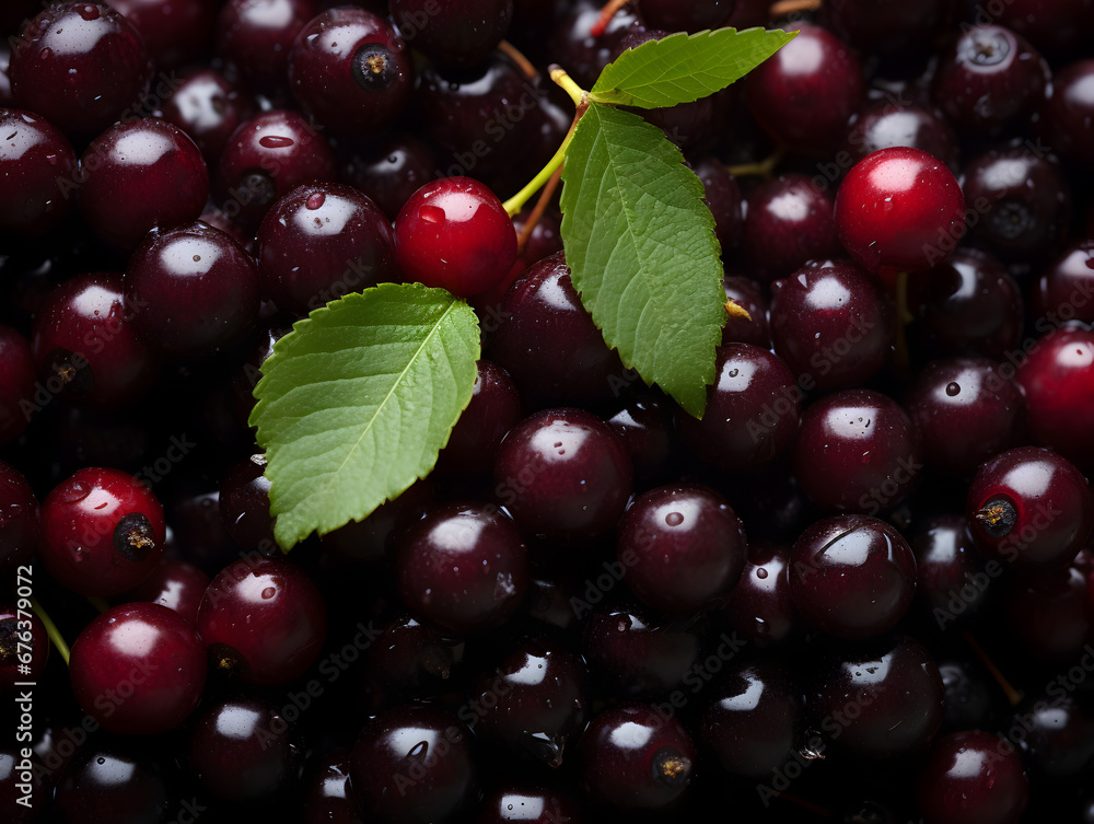Close up of fresh and ripe red chokeberries, fruit background Close up of fresh and ripe red chokeberries, fruit background